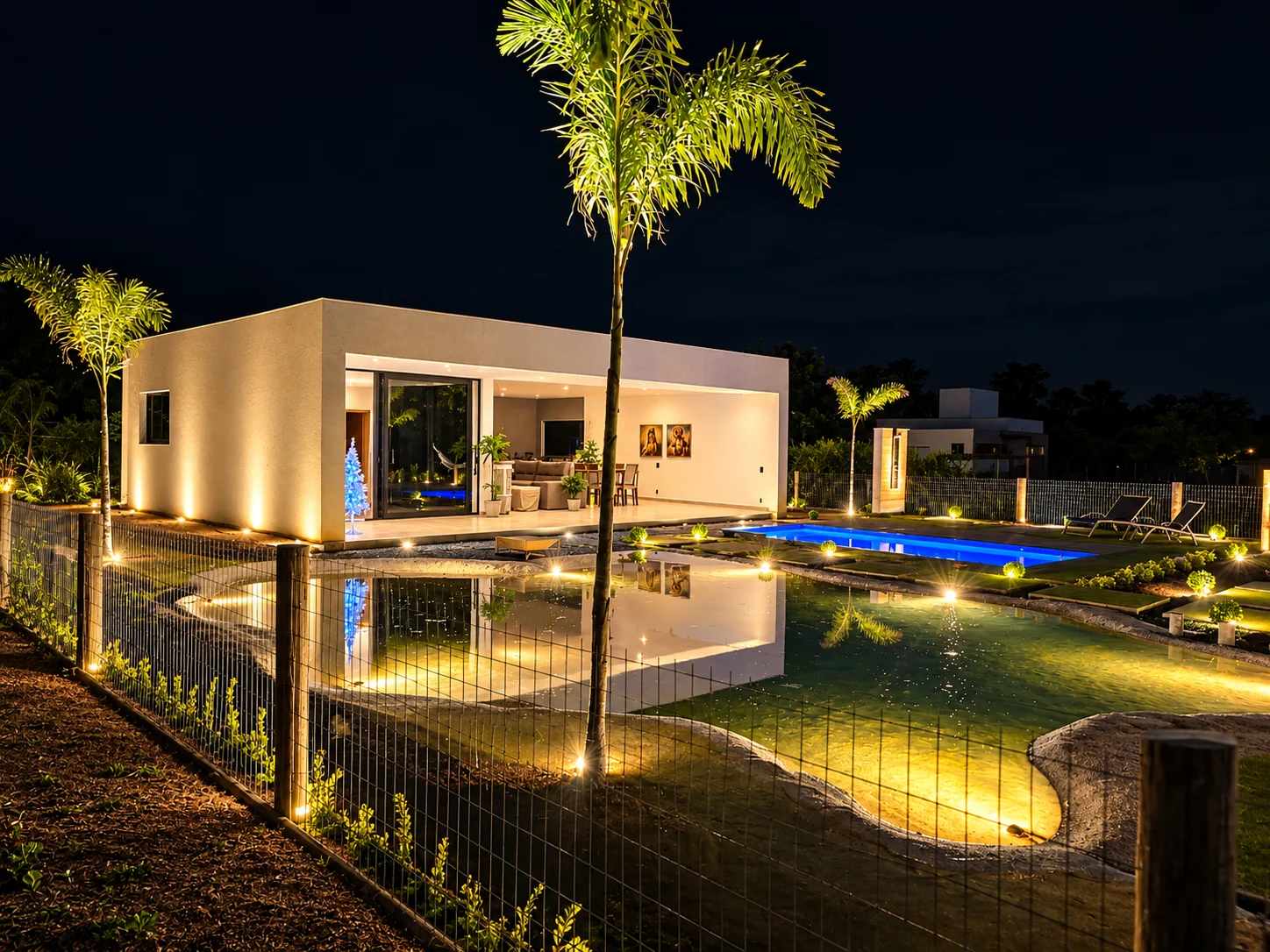 Vista da residência e piscina privativa